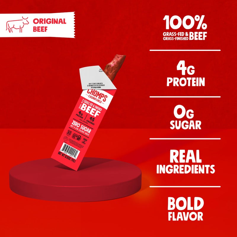 Chomps Snack Size Grass-Fed Original Beef Jerky Snack Sticks 0.5oz 24-Pack - Keto, Paleo, Whole30, 4g Lean Meat Protein, Gluten-Free, Zero Sugar Food, Non-GMO Chomplings - Image 3